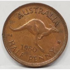AUSTRALIA 1960 . HALF 1/2 PENNY . VARIETY . DIE CRACKS UNDER ROO